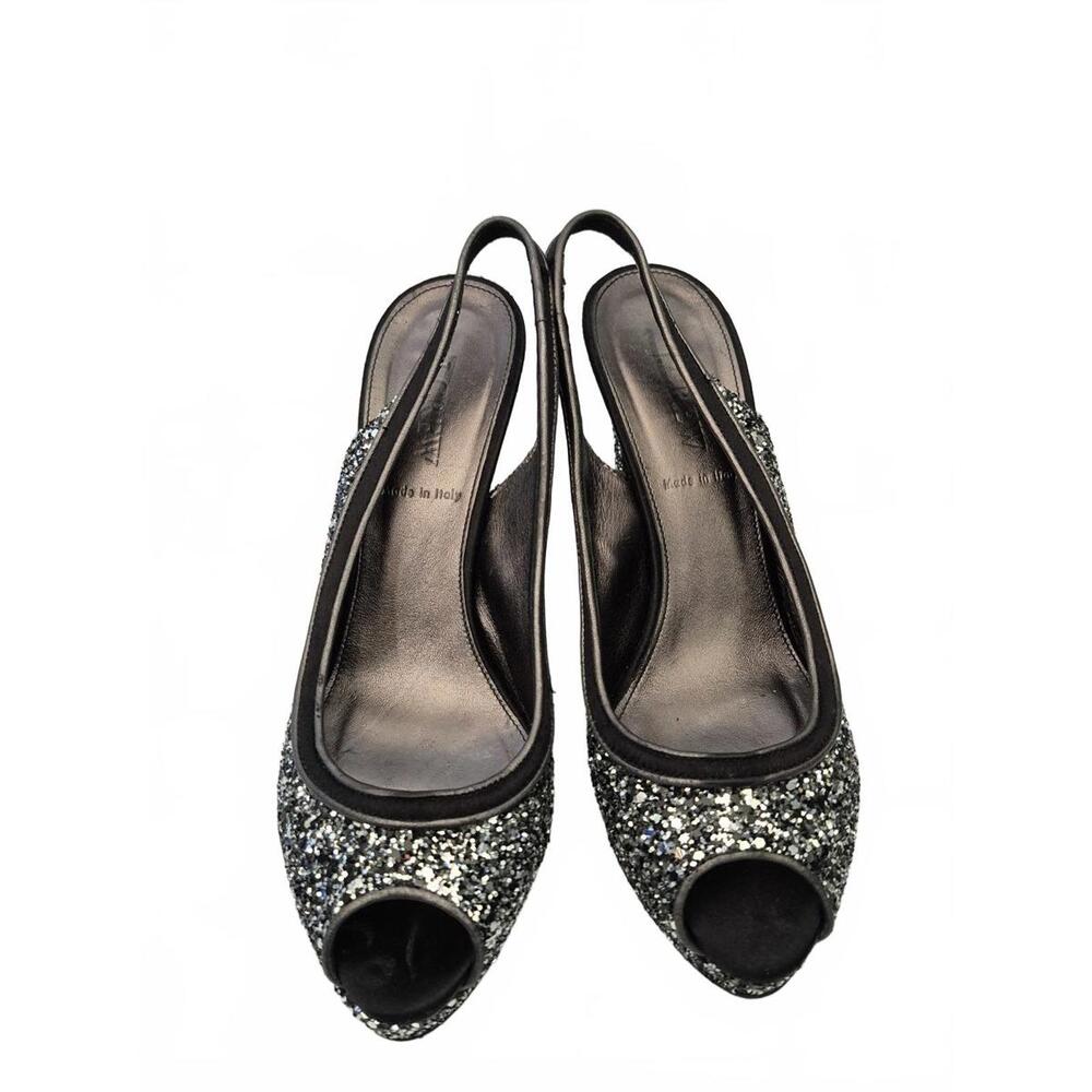 J.Crew Ladies Silver Sparkle Peep Toe Slingback Platform Heel